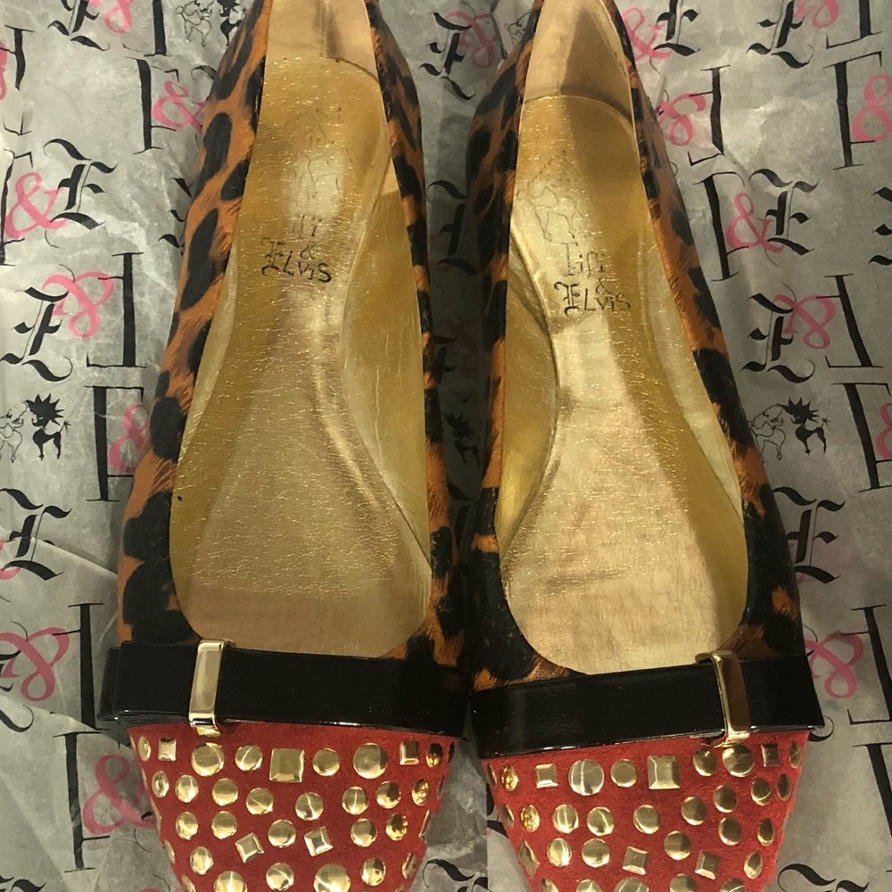 Pre-loved red, leopard and studded loafers